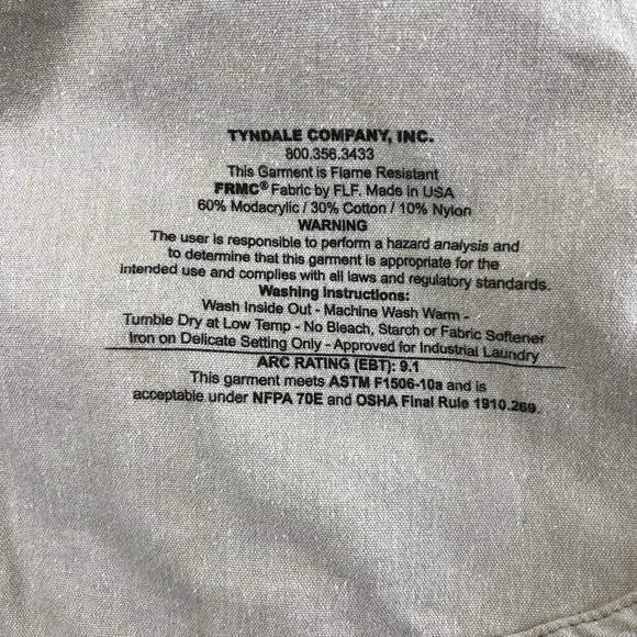 Tyndale Flame Resistant Work Jacket Shirt Size 3XL 9 CAL 2 CAT Khaki Tan Pocket - Picture 9 of 13